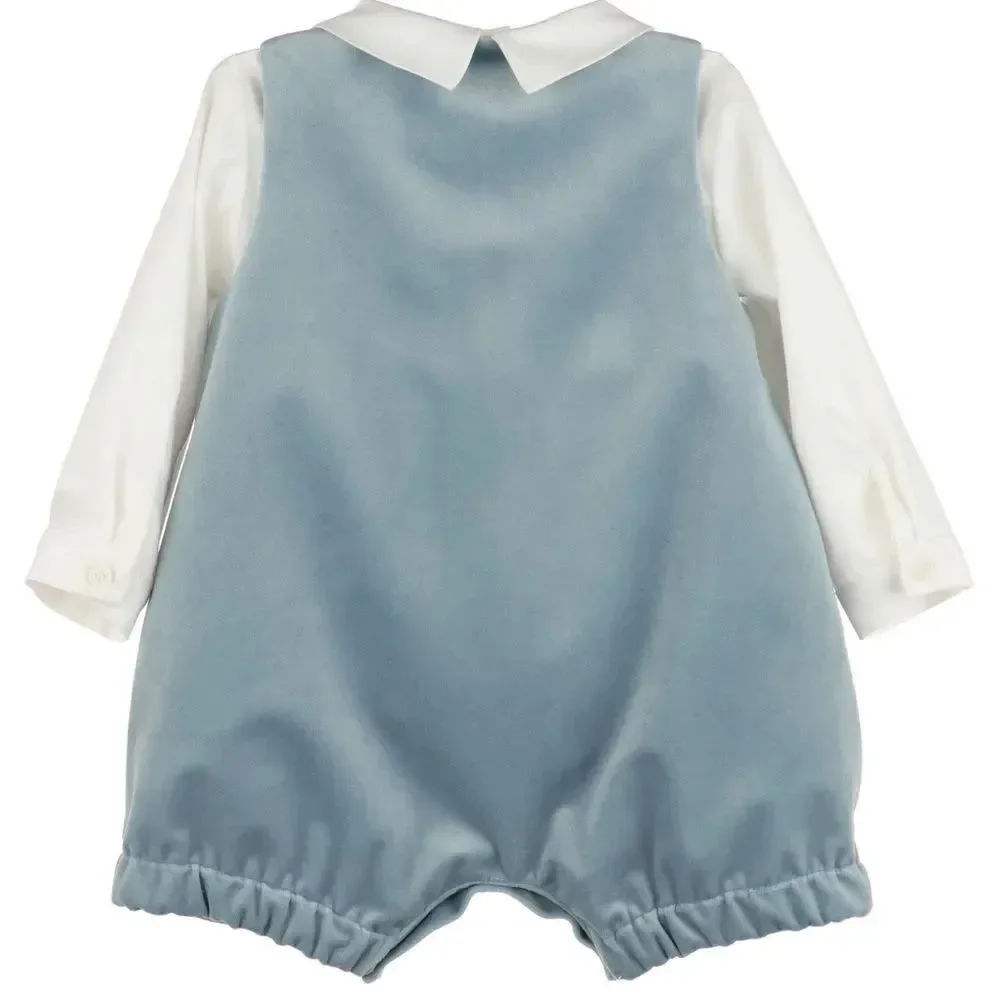 New Luli and Me Boys Blue Deluxe Velvet Romper size multiples